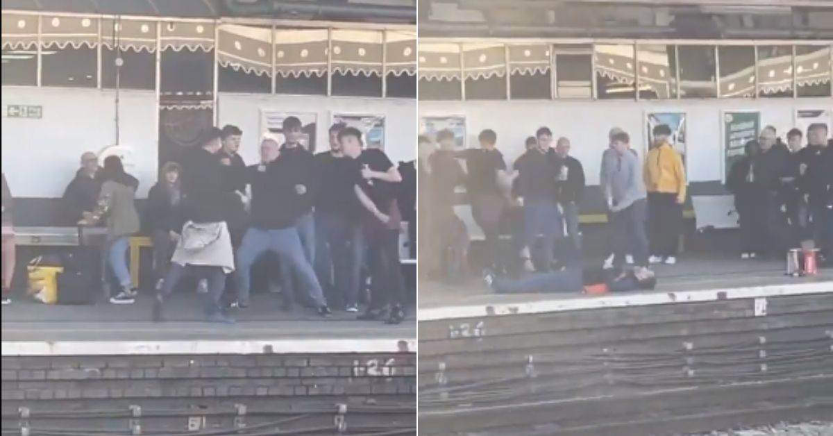 Video: Shocking scenes as fight breaks out between two English club supporters resulting in a fan being knocked out cold dangerously